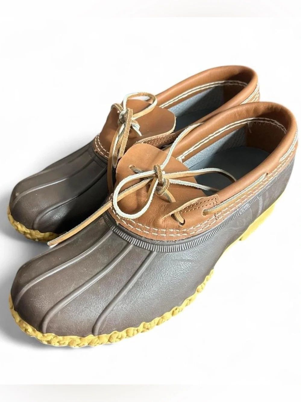 L.L. Bean Brown & Tan Waterproof Duck Shoes with Yellow Sole Iconic Classic